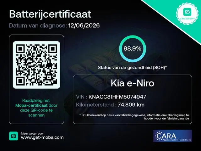 Kia e-Niro 39kWh DynamicPlusLine (SOH 98,9%) - Navigatie - Camera - Elektr. schuifdak - Stoel- en st...