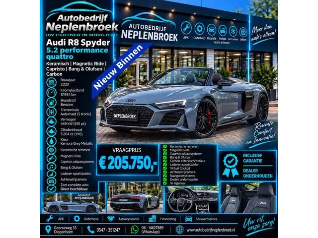 Audi R8 Spyder 5.2 performance quattro *Keramisch / Magnetic Ride / Capristo / Bang & Olufsen / Carb...