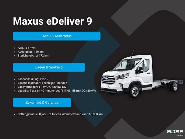 Maxus eDeliver 9 65kWh 204PK Elektrisch! 171km WLTP Elektrische Bakwagen Achterdeuren Airco ACC Carp...